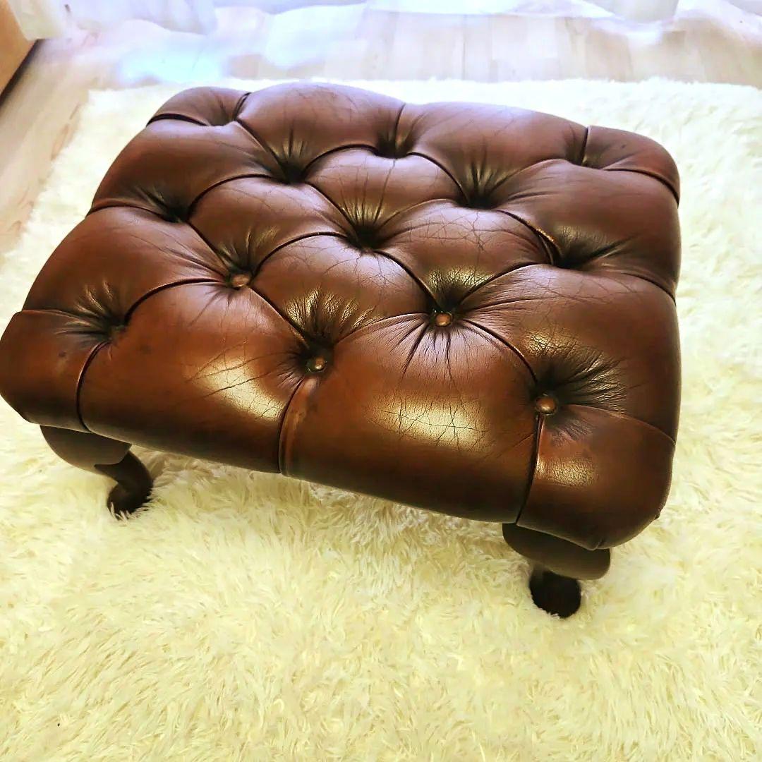 本革　 ブラウン　 オットマン　チェスターフィールド　イギリス　ヴィンテージ