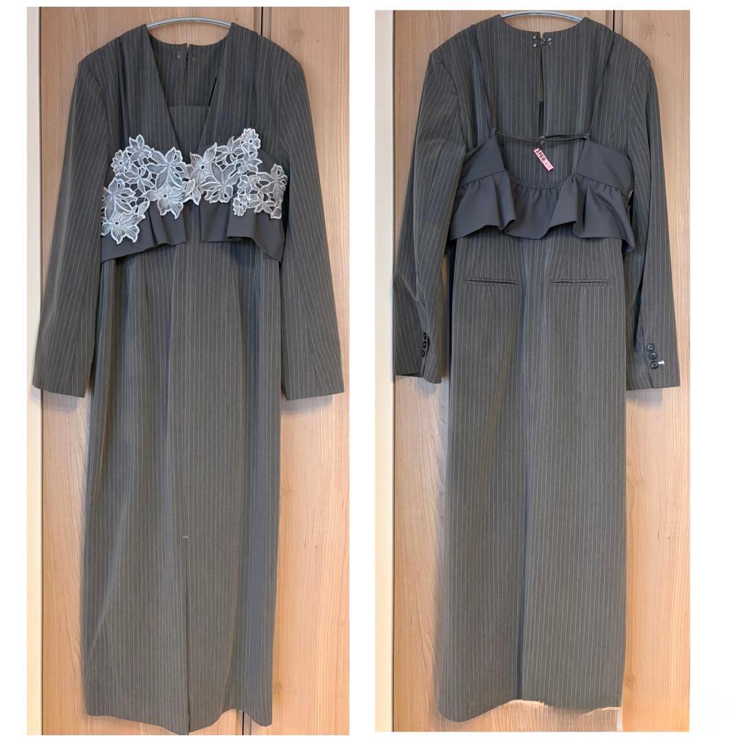 ANDRESD ドレス ピンストライプテーラードビスチェドレス グレー M