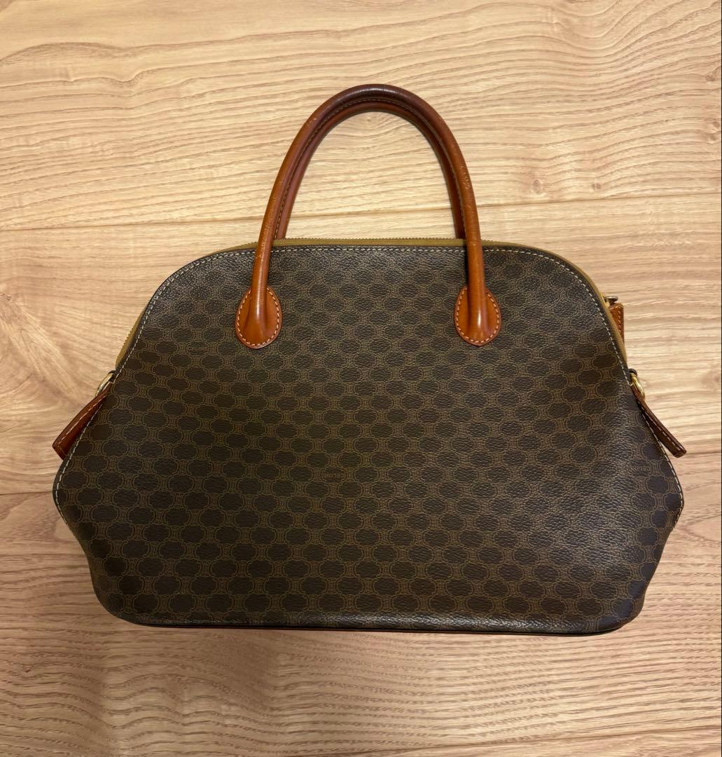 セリーヌ　モノグラム　ダークブラウン レザーハンドバッグ　ヴィンテージ　マカダム