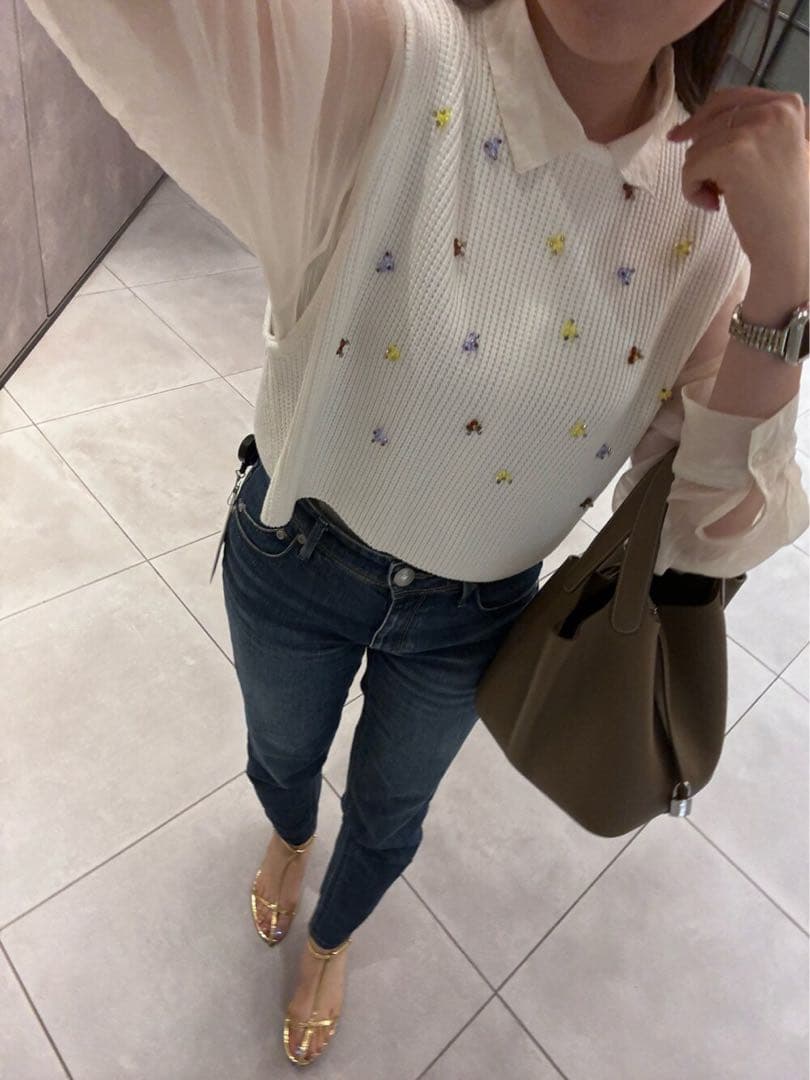 ballseyコットンポリエステルリリヤーンビーズショートベスト スワロフスキー