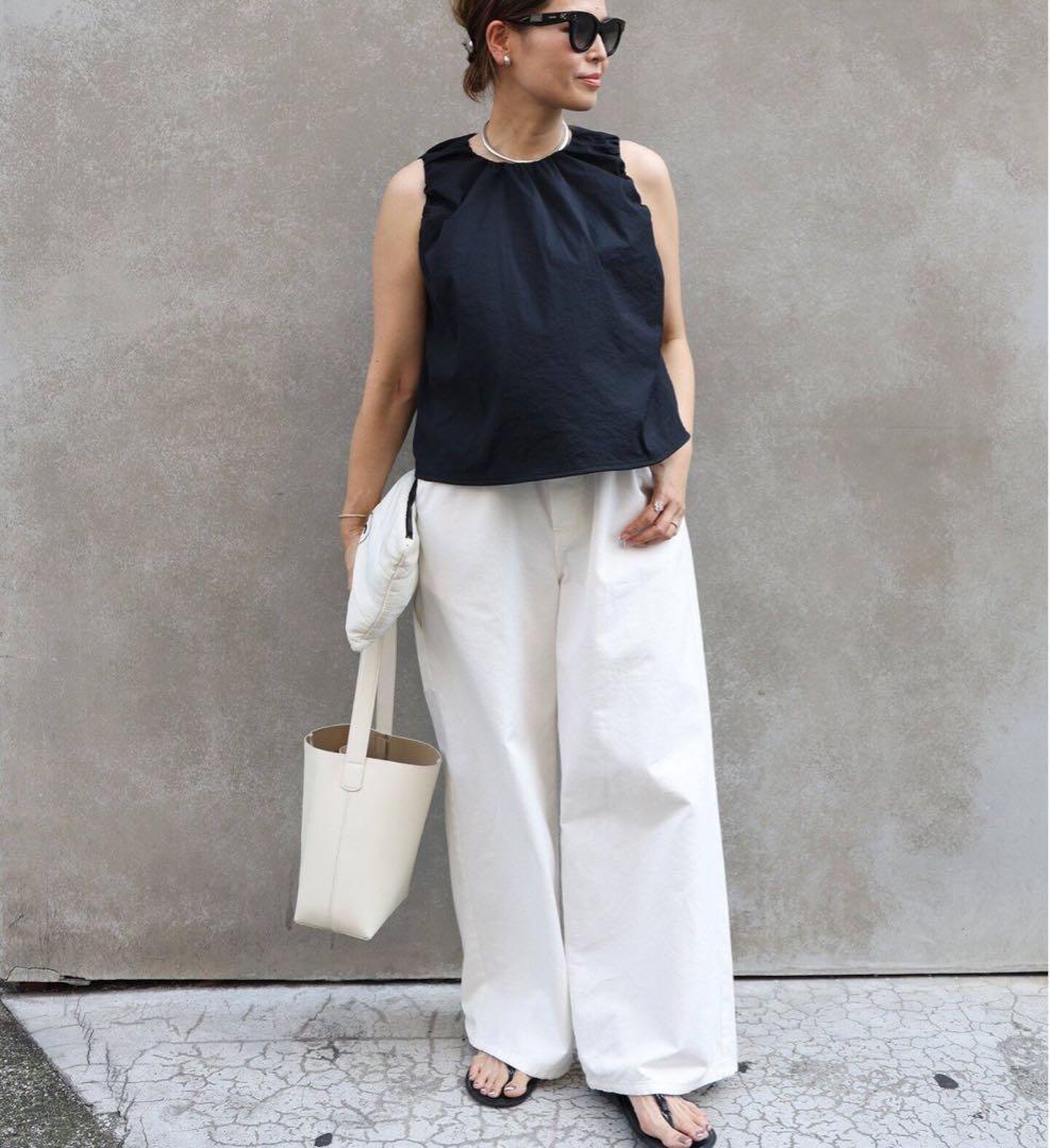 deuxieme classe celeri gather ショートトップス　黒