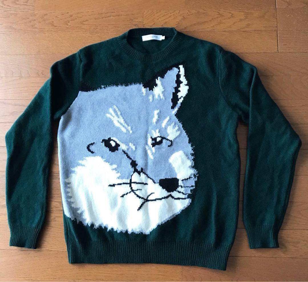 メゾンキツネ　ダークグリーン　Lサイズ　ニットセーター