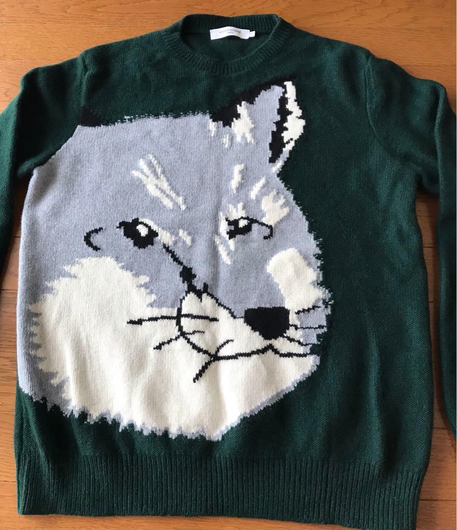 メゾンキツネ　ダークグリーン　Lサイズ　ニットセーター