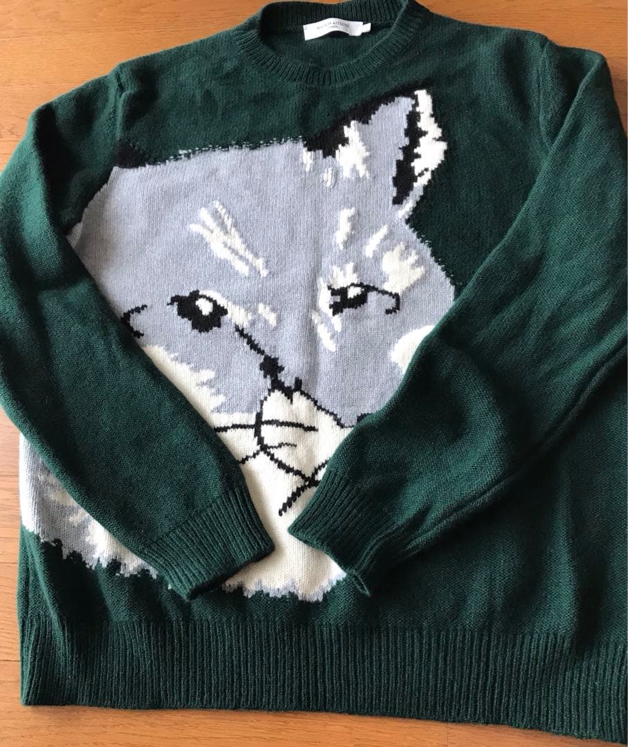メゾンキツネ　ダークグリーン　Lサイズ　ニットセーター