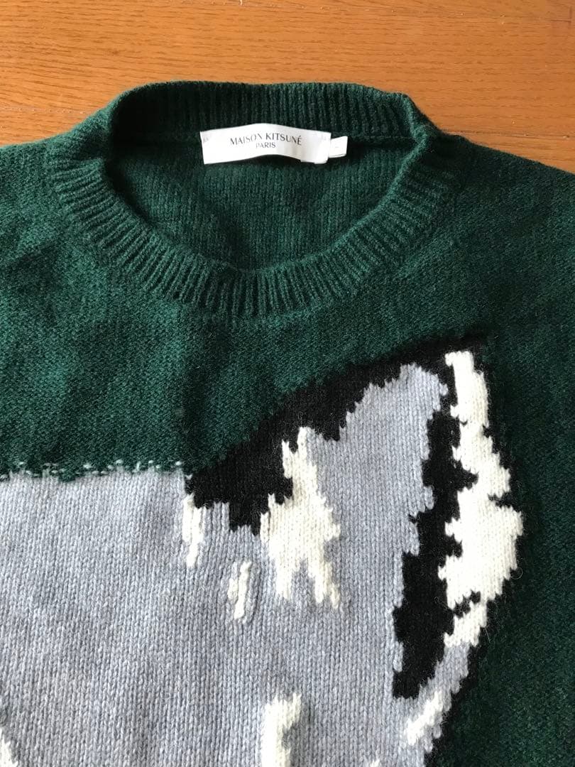 メゾンキツネ　ダークグリーン　Lサイズ　ニットセーター