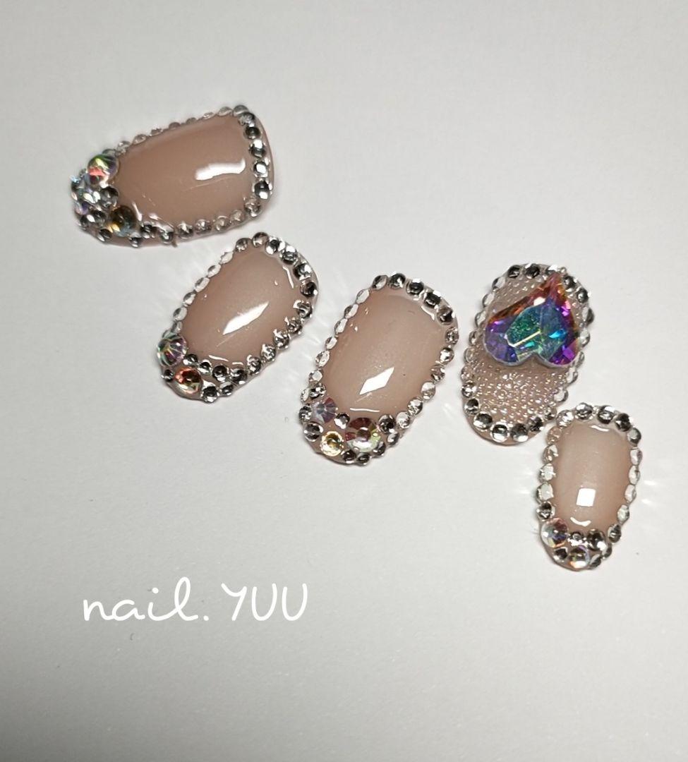 ネイルチップオーダー ストーン埋めつくし フレンチネイル ハートネイル韓国