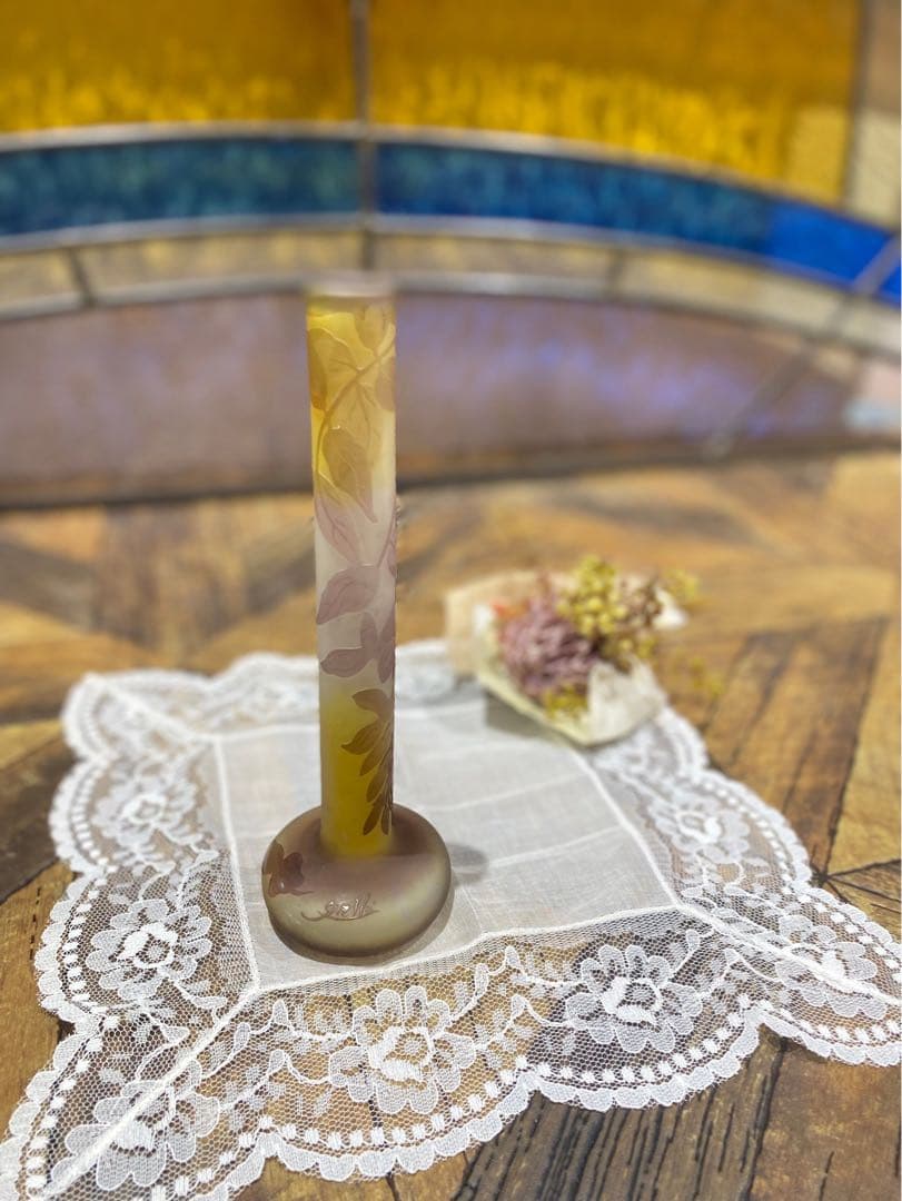 エミール•ガレ 一輪挿し 美術品 ホクシャ文 鶴首型 花瓶 アンティーク