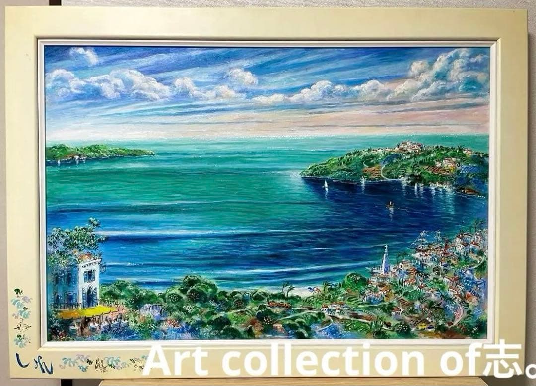 平野琳人『帆船のいる港』油彩 原画 M30 大作傑作 平野オリジナル額装