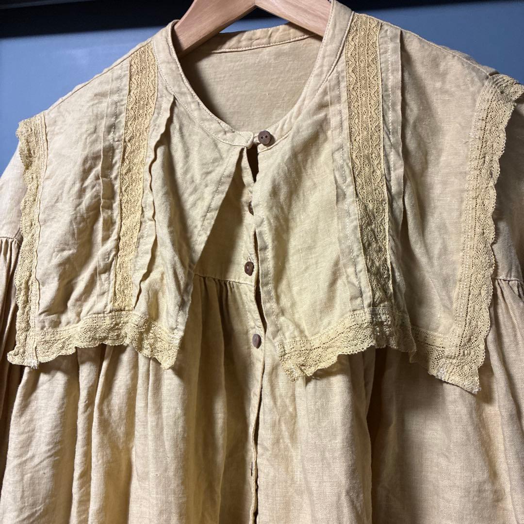 ネストローブ リネン天然染　スクエアカラーブラウス