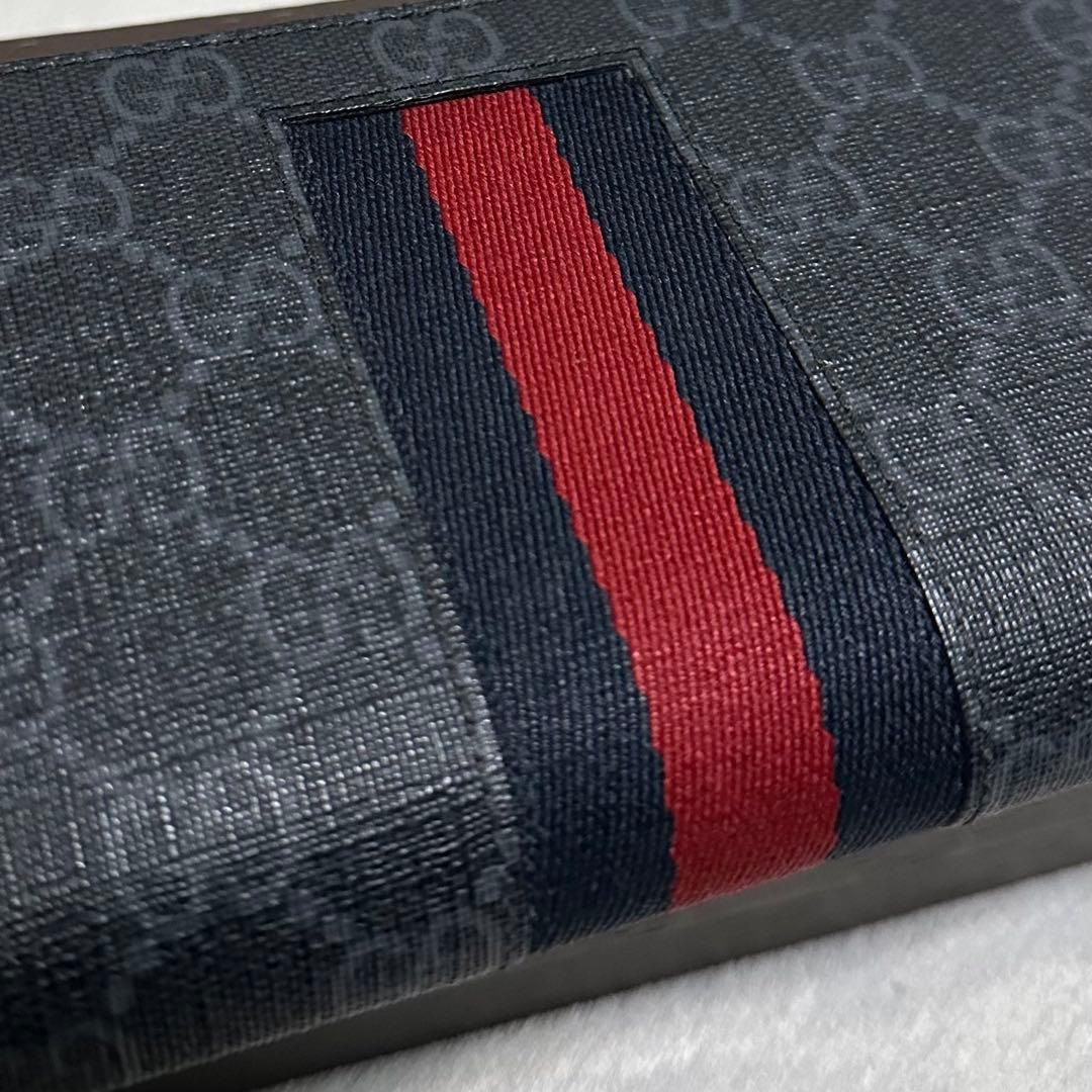 GUCCI 長財布　GG スプリーム　シェリーライン　ラウンドファスナー