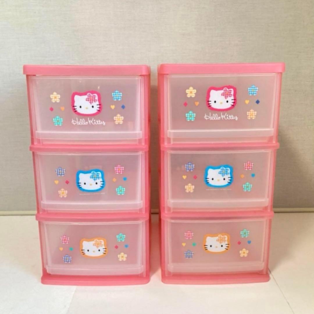 ハローキティ 収納ケース 引き出し 3段 ピンク ポップ レトロ 2点 美品