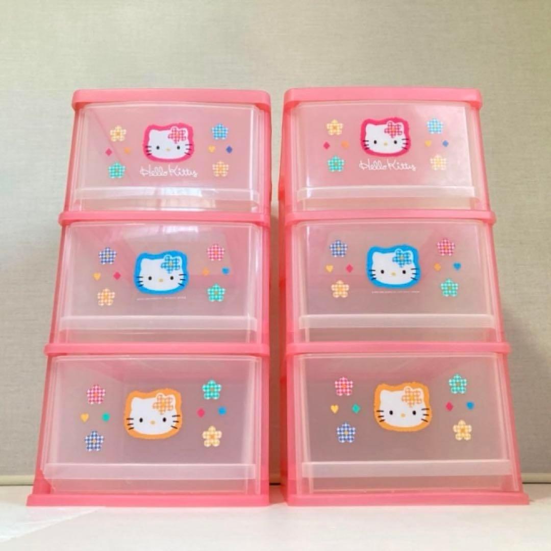 ハローキティ 収納ケース 引き出し 3段 ピンク ポップ レトロ 2点 美品