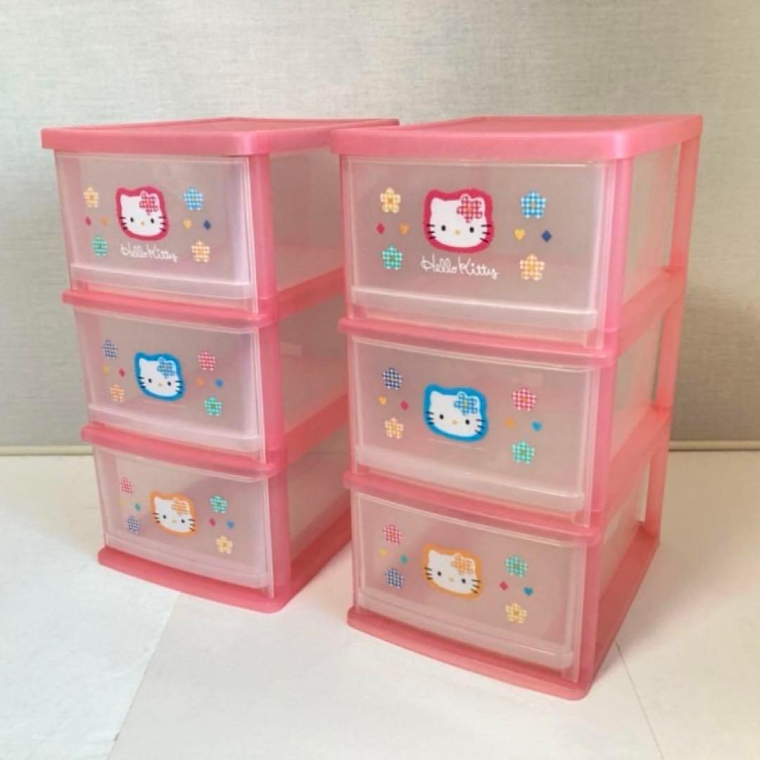 ハローキティ 収納ケース 引き出し 3段 ピンク ポップ レトロ 2点 美品