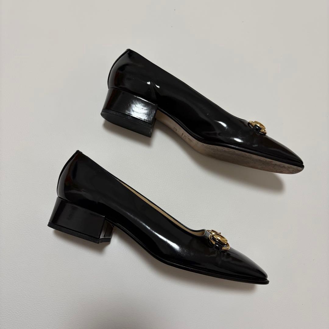 極美品✨GUCCI ホースビット パンプス チャンキーヒール パテントレザー 黒