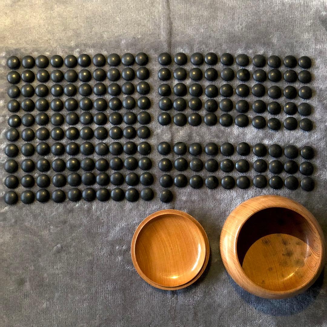 蛤碁石 那智黒石 34号 銘木桜碁笥