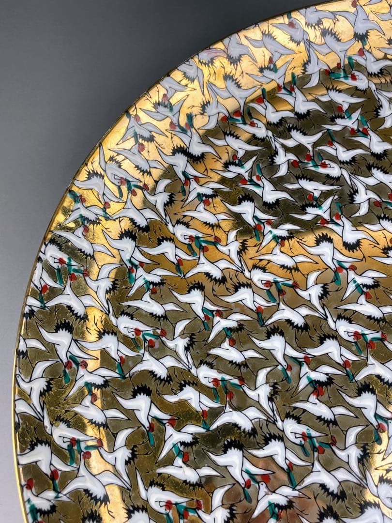 【大型・３１㎝】九谷焼 1000クレーン 鶴 サウザンクレーン 大皿 明治期