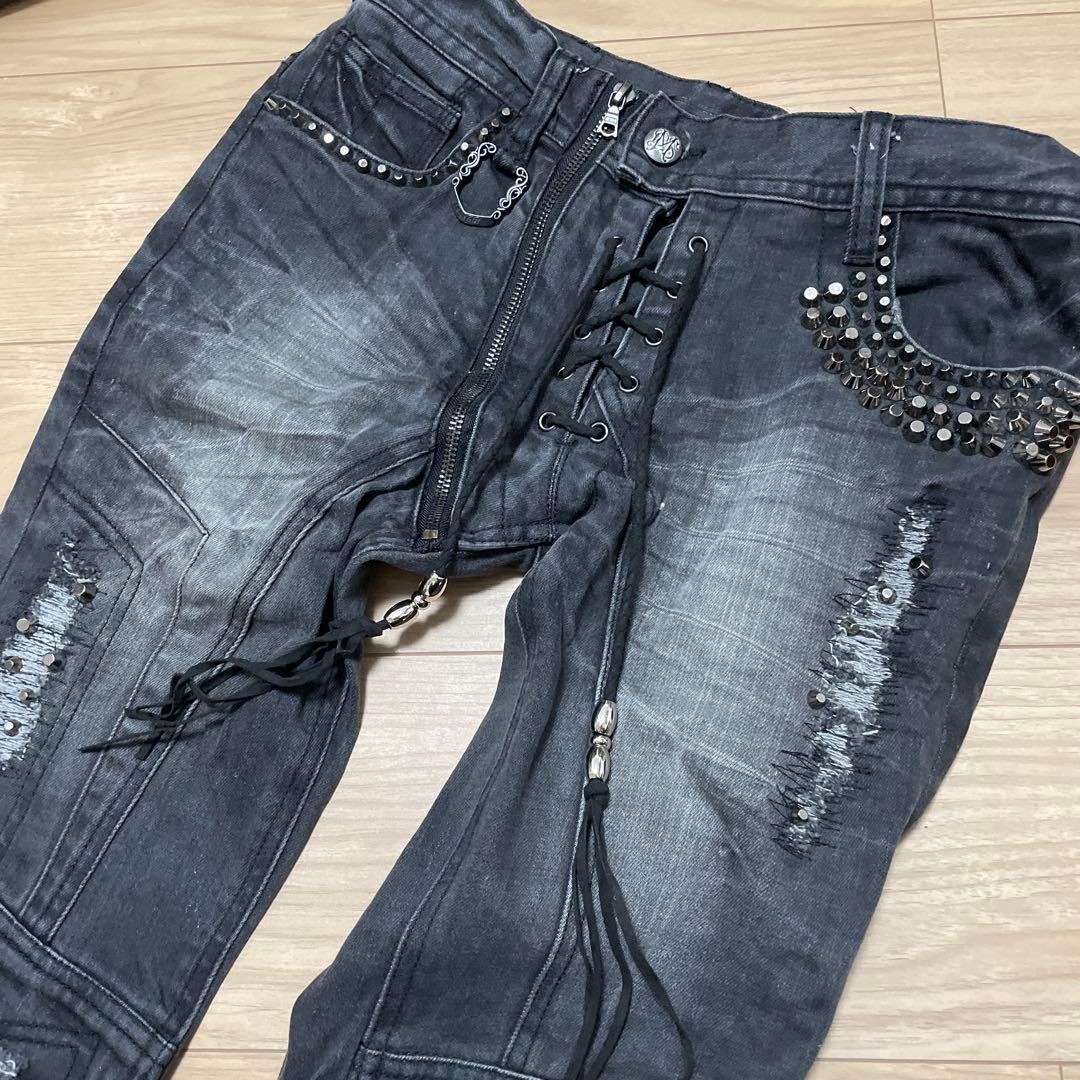 MIDAS レースアップ フレアデニム ダメージ スタッズ加工 y2k V系