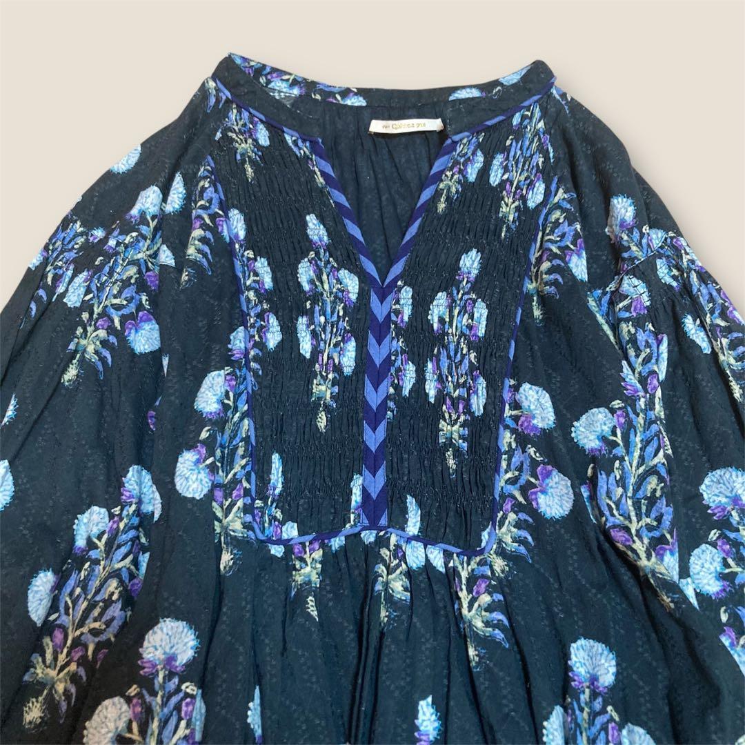 ヌキテパ コットンジャガード マリーゴールド プリントシャーリングドレス