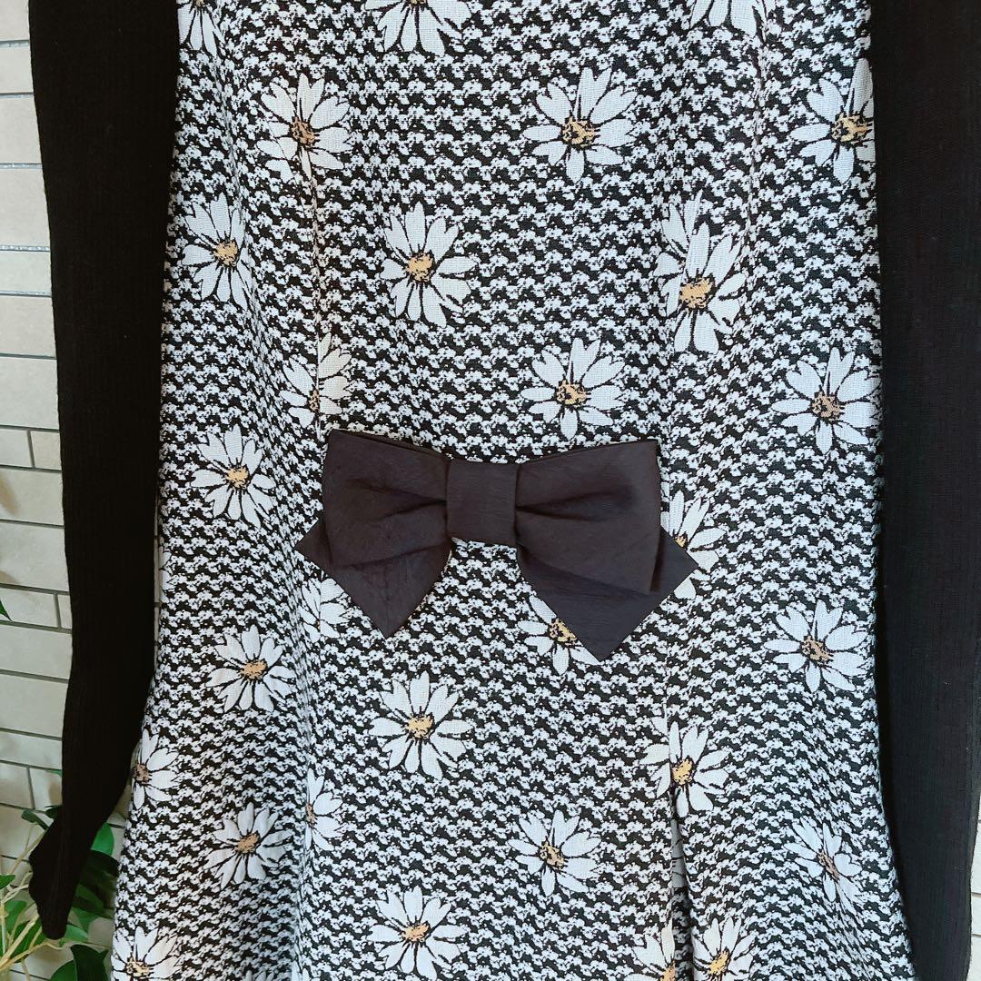 エムズグレイシー マーガレット リボン リブ切り替えニットワンピース 38