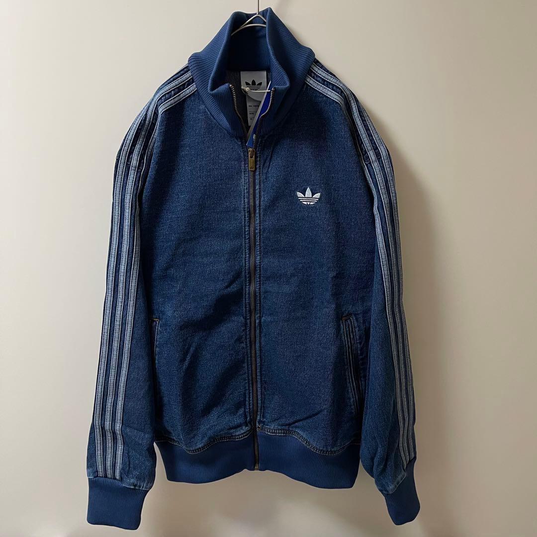 新品M】アディダス　デニムジャケットファイヤーバードトラック インディゴ　ブルー