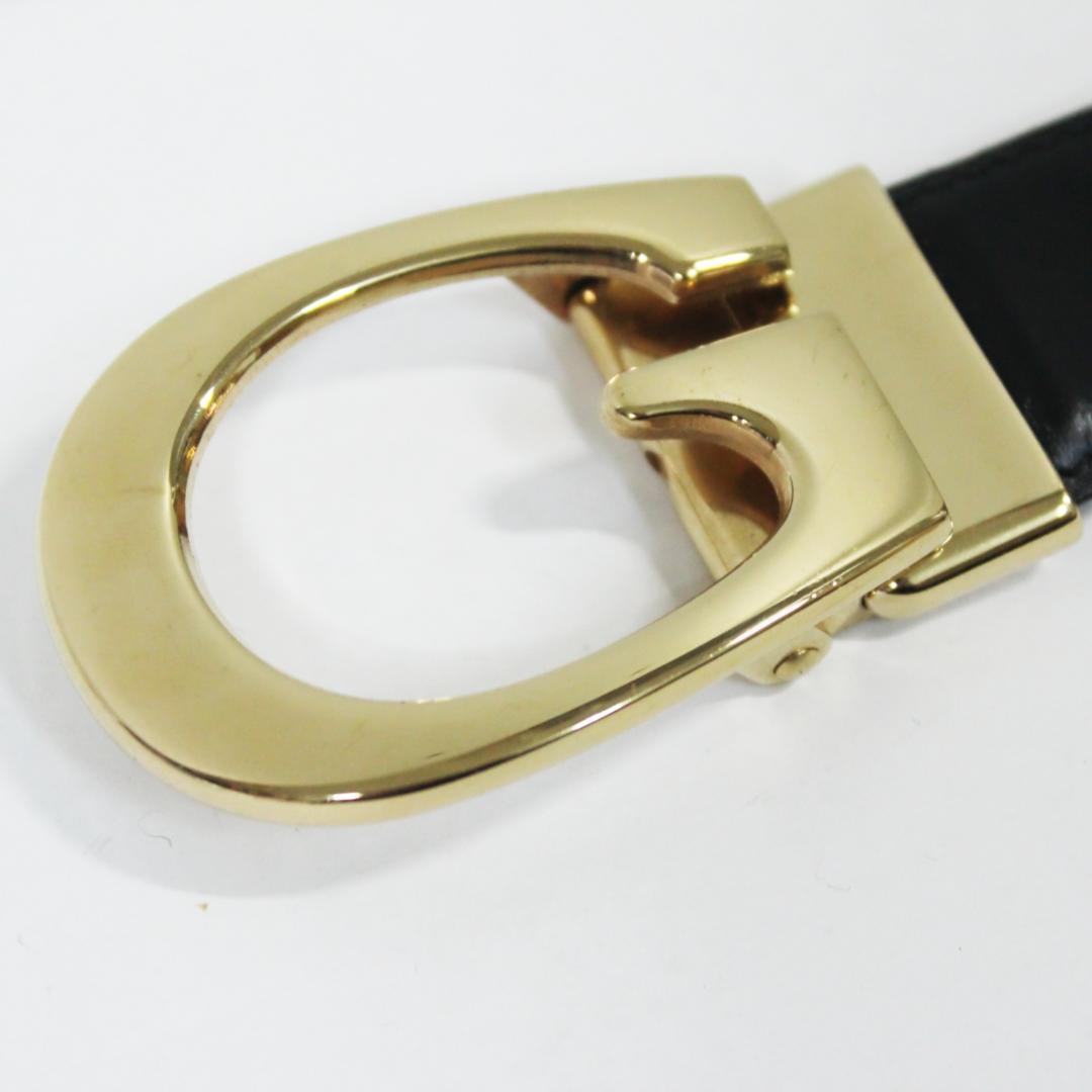 美品 グッチ ベルト G型バックル レザー ゴールド ブラック GUCCI