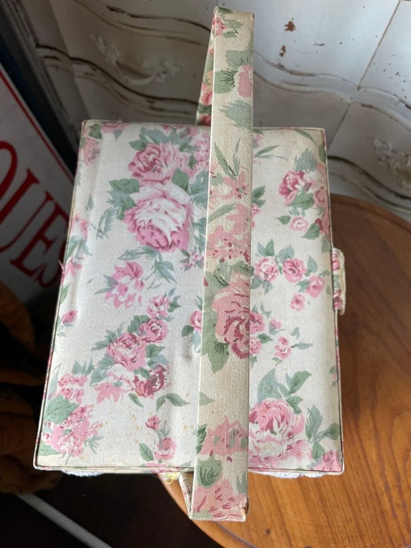 フランス　アンティーク　カルトナージュ　ボックス　収納箱　裁縫箱　ローズ　バラ