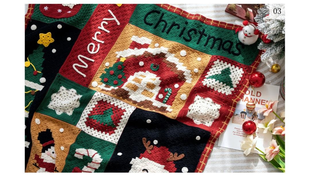 かぎ針編み✨ クリスマス タペストリー 膝掛け ベッド こたつ マルチ カバー