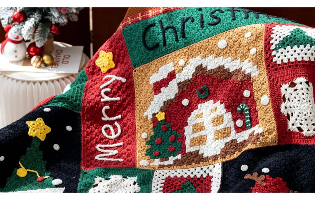かぎ針編み✨ クリスマス タペストリー 膝掛け ベッド こたつ マルチ カバー