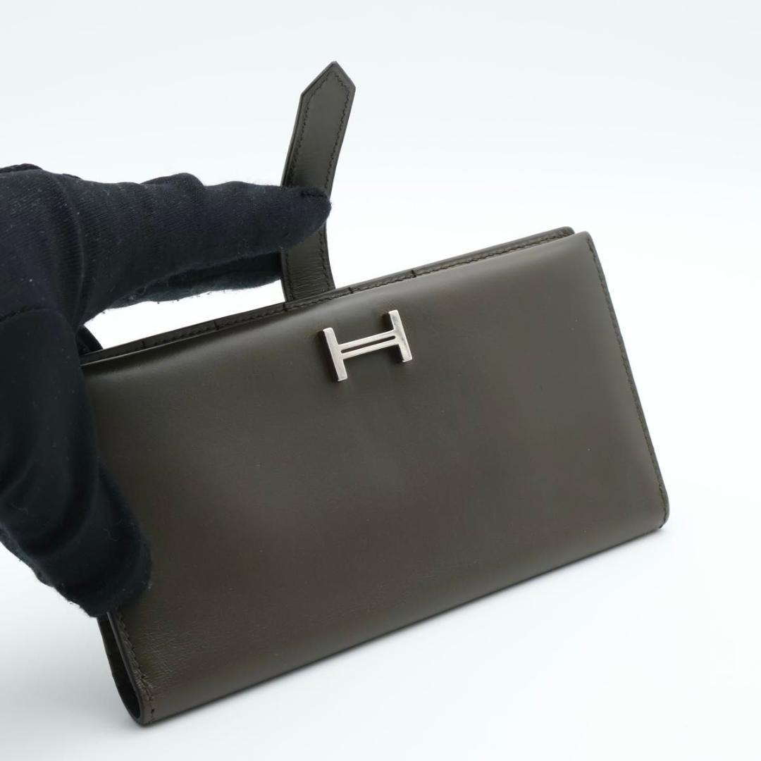 【極美品】HERMES ベアンクラシック ボックスカーフ　モカ系　長財布