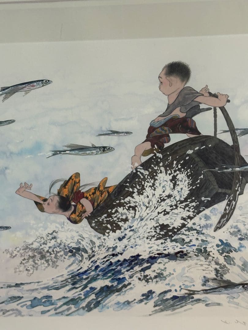 中島潔「トビウオ」レフグラフファイン版画 直筆サイン 管理A3731 証明シール