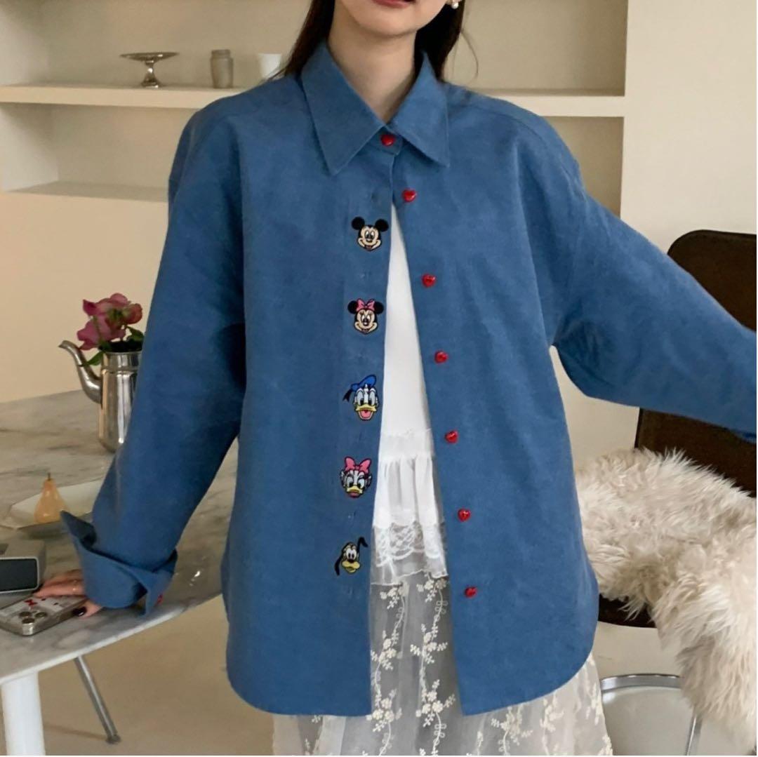 ディズニー　シャツ　ダンガリー　シャツ　ミッキー&フレンズ