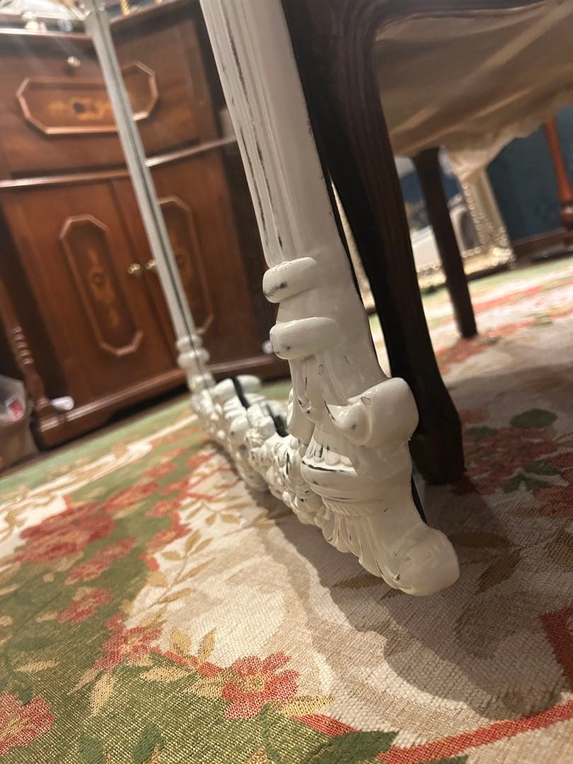 アンティーク　ロココ　ホワイト　壁掛けミラー　姿見