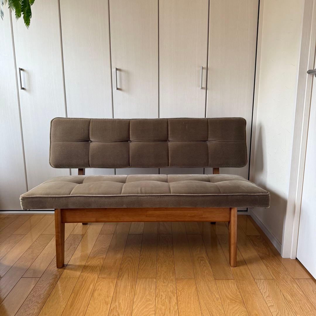 【直接引渡し希望】コンパクトモケットソファ ベンチ ラブソファ グレー