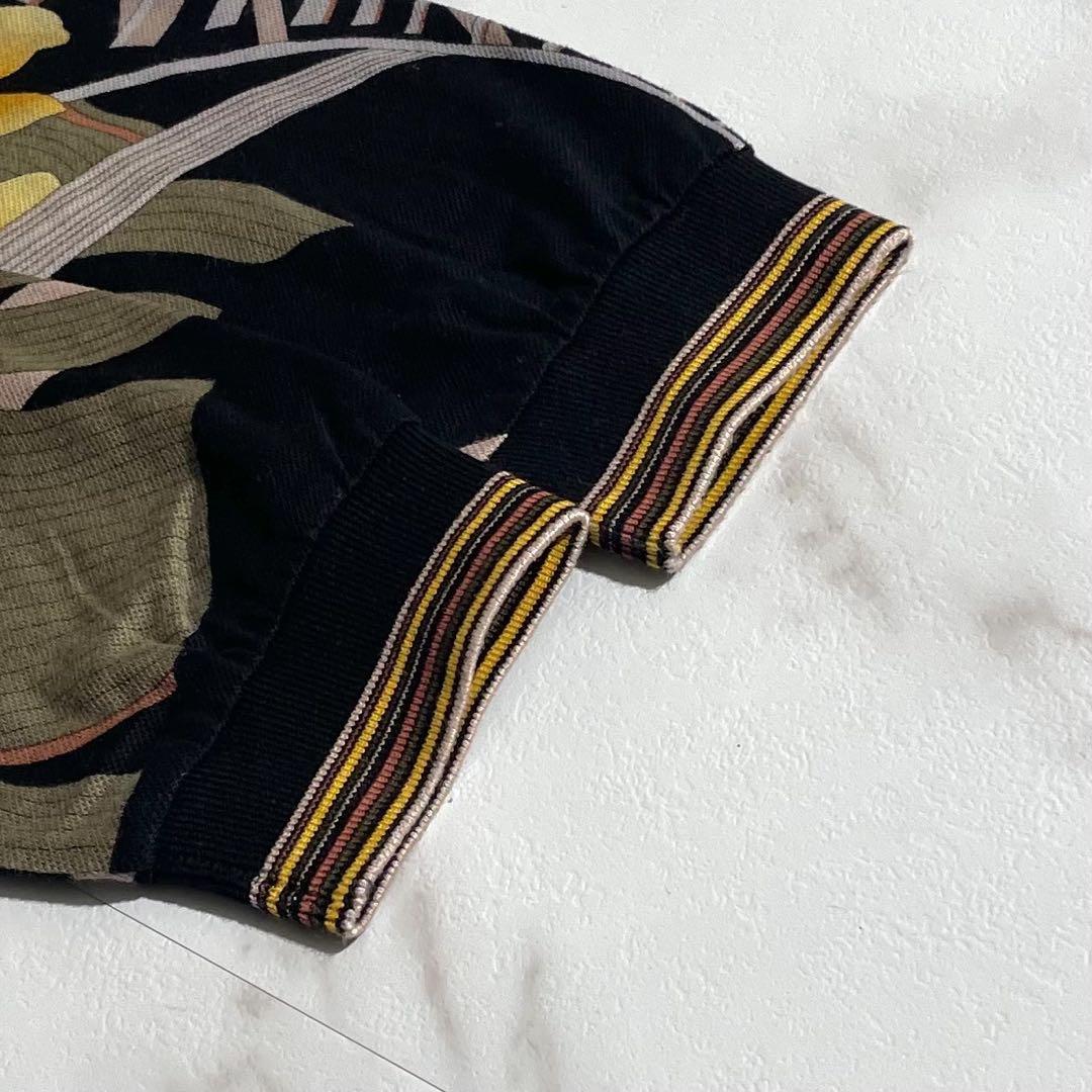 【希少】レオナール ハーフジップブラウス 花柄 トリム XLサイズ 黒 コットン