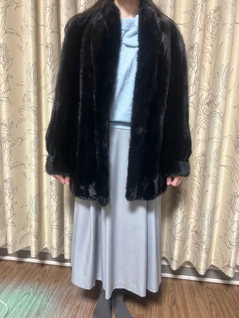 ブラック　毛皮　リアルファーコート　11号