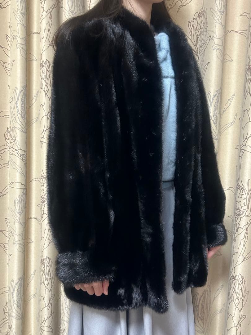 ブラック　毛皮　リアルファーコート　11号