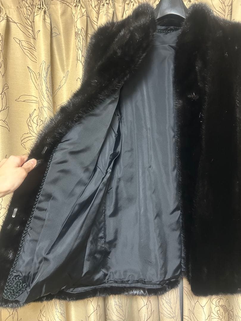 ブラック　毛皮　リアルファーコート　11号