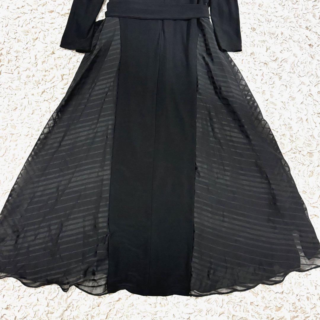美品 ローレンラルフローレン ワンピース リボン 切り替え シアー 黒 6 L