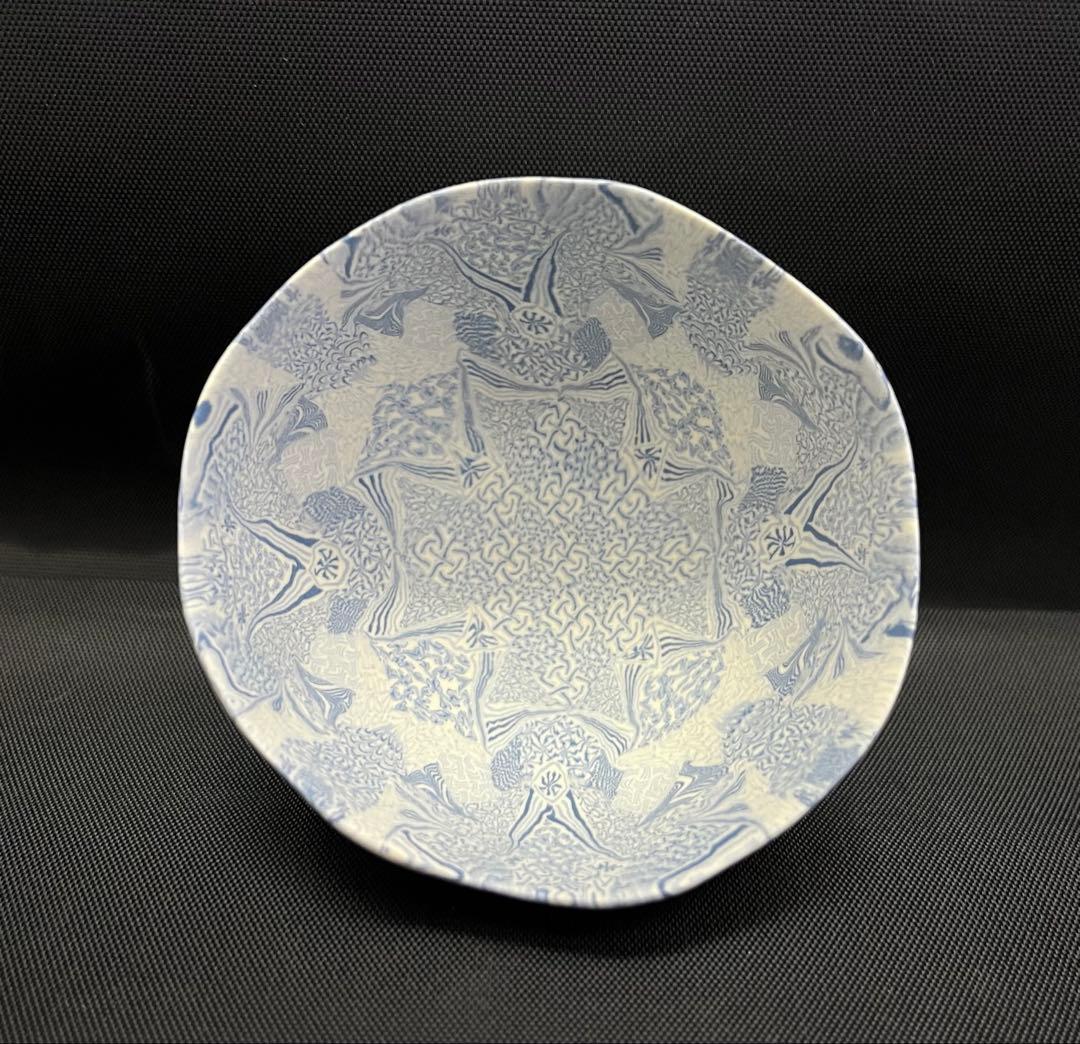 【酒器】長江哲男 練上極細酒盃 共箱 栞 ぐい呑