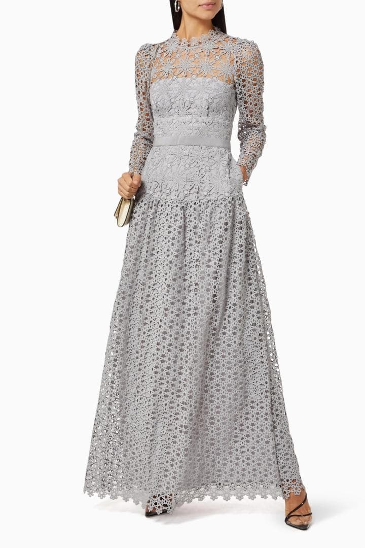 N*.様 セルフポートレイト ワンピース ギピュールレース グレー 花柄 UK1