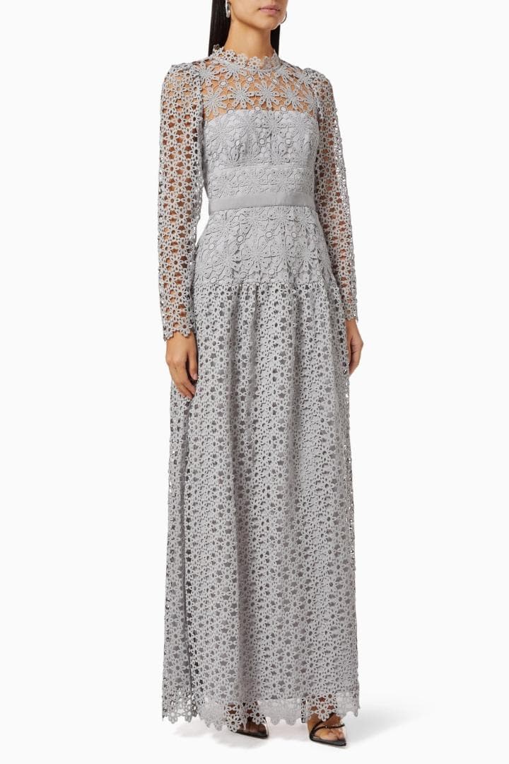 N*.様 セルフポートレイト ワンピース ギピュールレース グレー 花柄 UK1