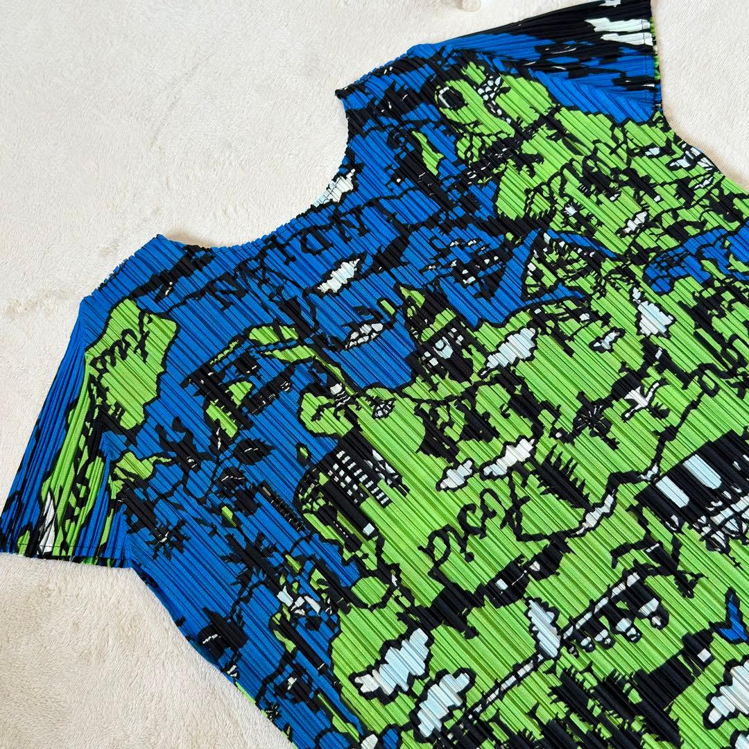 未使用級✨ プリーツプリーズ 世界地図柄 マップ 半袖カットソー 3 L相当