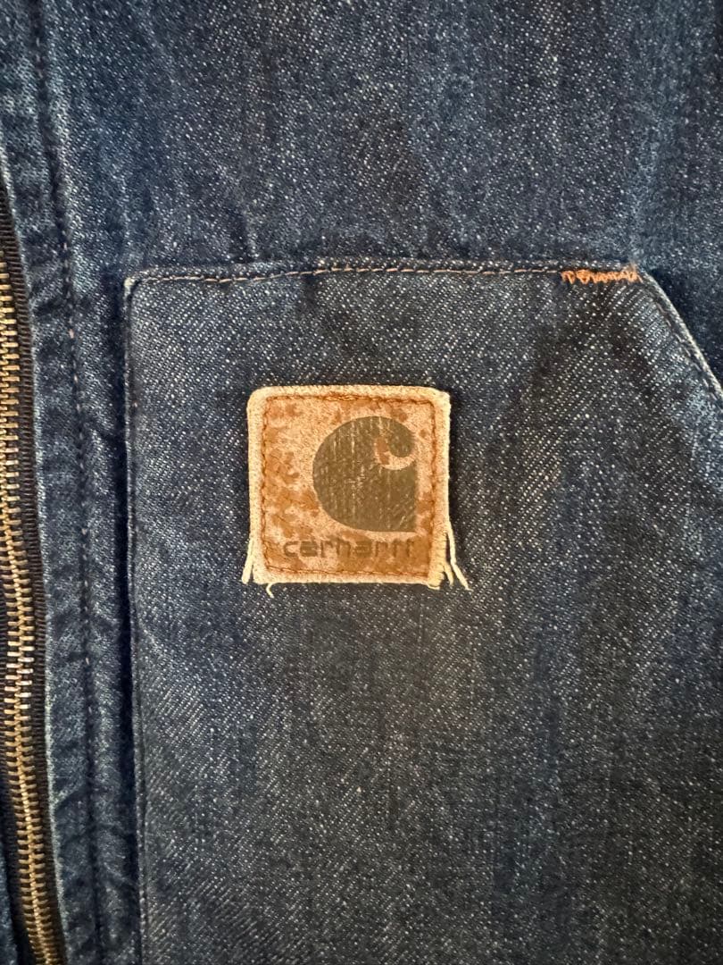 デニム　Carhartt カーハート ダックベスト 革タグ　レア　希少　メキシコ