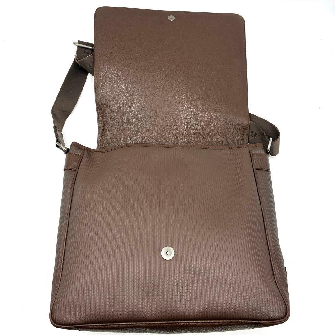 極美品 ブルガリ ミレリゲ ロゴプレート ショルダーバッグ A4収納可能 茶