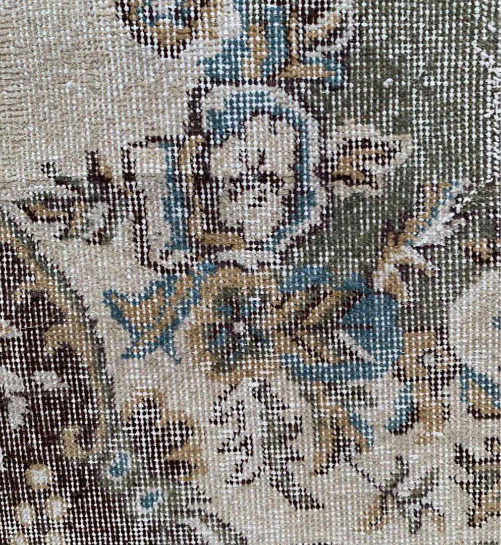 トルコヴィンテージラグ　超レア　スモーキーグリーン　193×116 ボタニカル