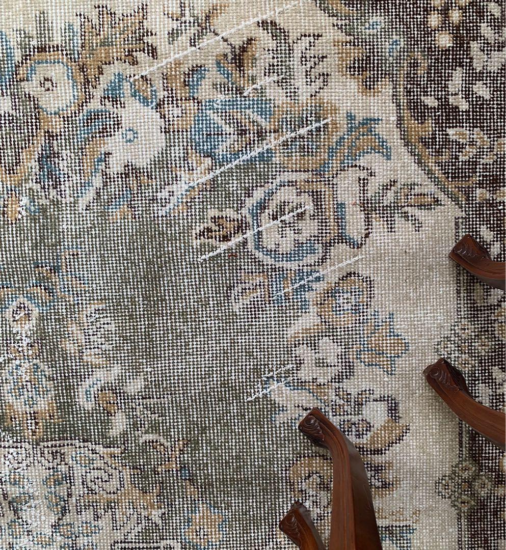 トルコヴィンテージラグ　超レア　スモーキーグリーン　193×116 ボタニカル