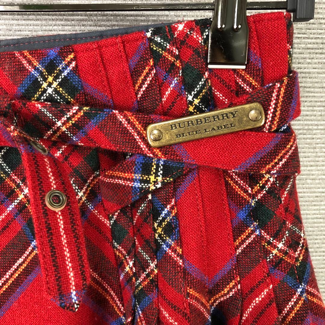 BURBERRY タータンチェック ウール フレア ミニスカート 36 レッド