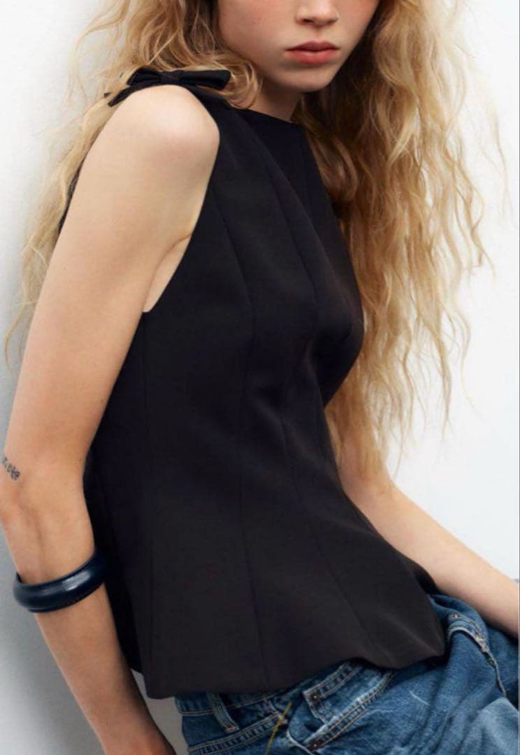 【完売品】ZARA ザラ ペプラムリボントップス⭐︎ブラックM