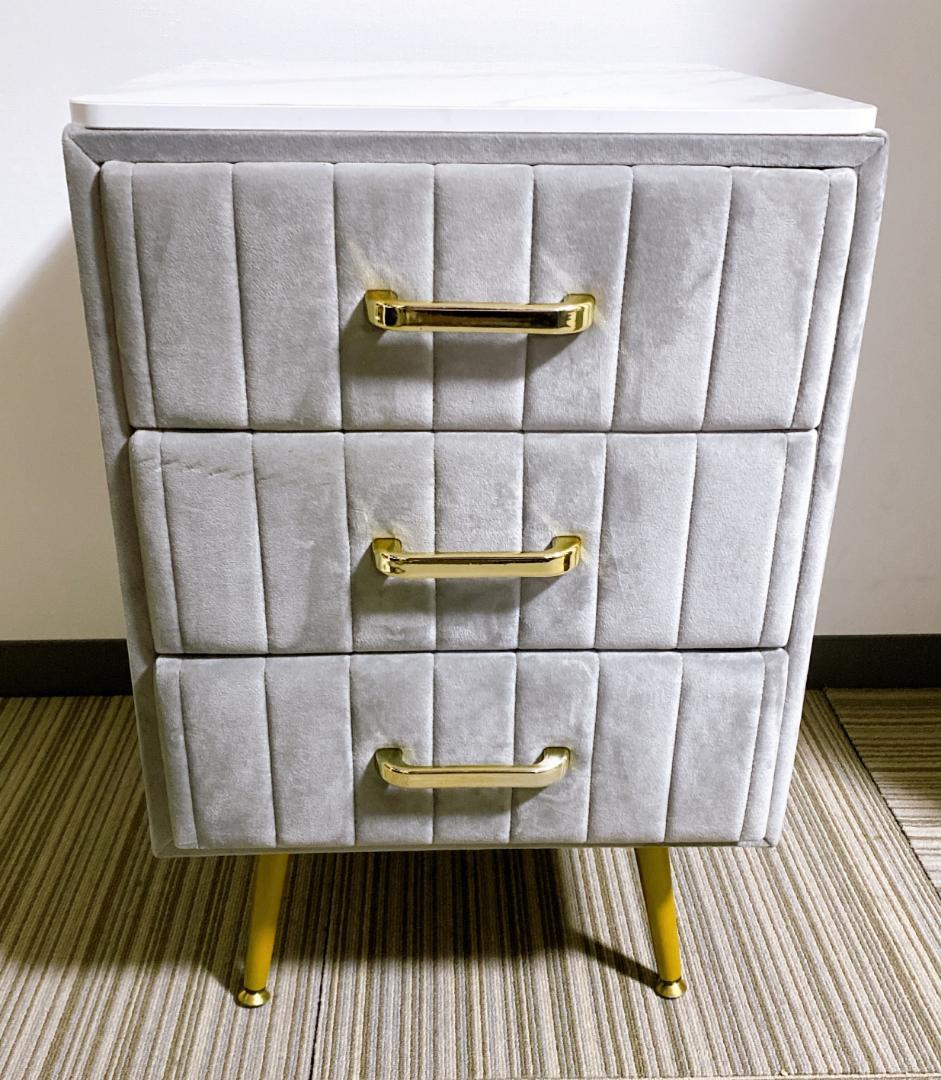 大理石風ドレッサー 欧風 ベロア コンパクト ドレッサー スツール付 グレー