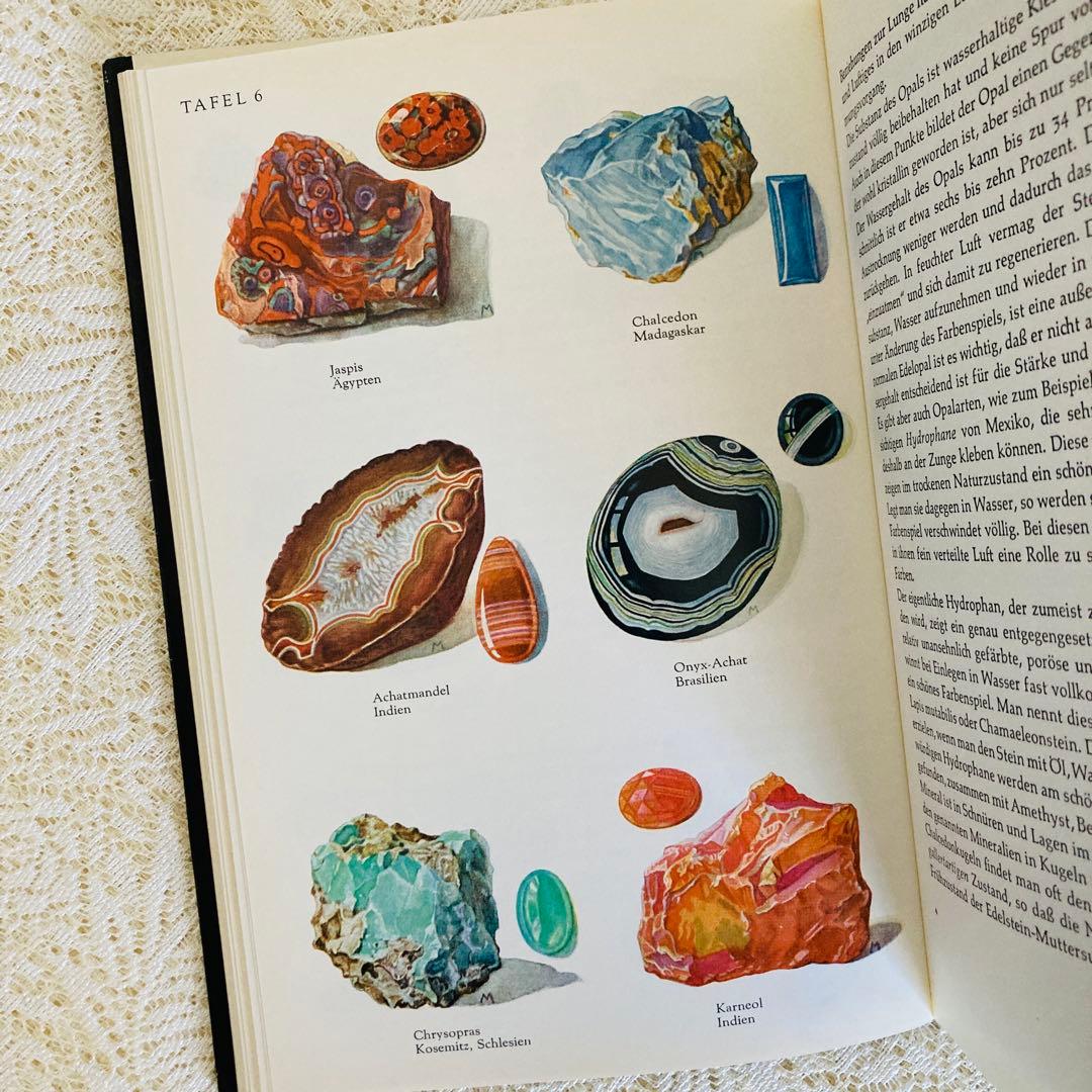 洋書　古書　優美な宝石学の本　宝石・鉱物図鑑　繊細に輝く鉱物イラスト